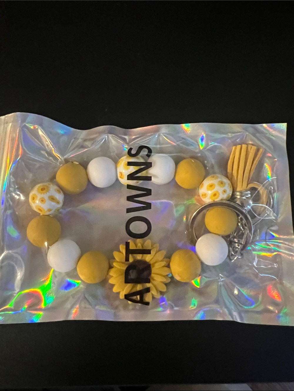 ArtBrowns Yellow & White Beaded Keychain Bracelet